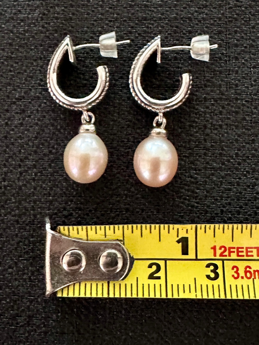 Sterling Silver & Champagne Pink Pearl Drop Earrings - Picture 4 of 6